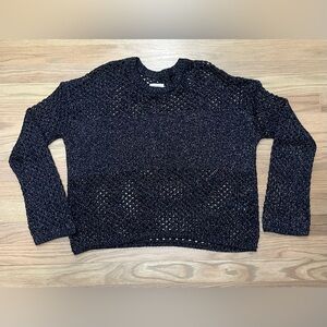 Pilcro Black Open-Knit Crewneck Sweater